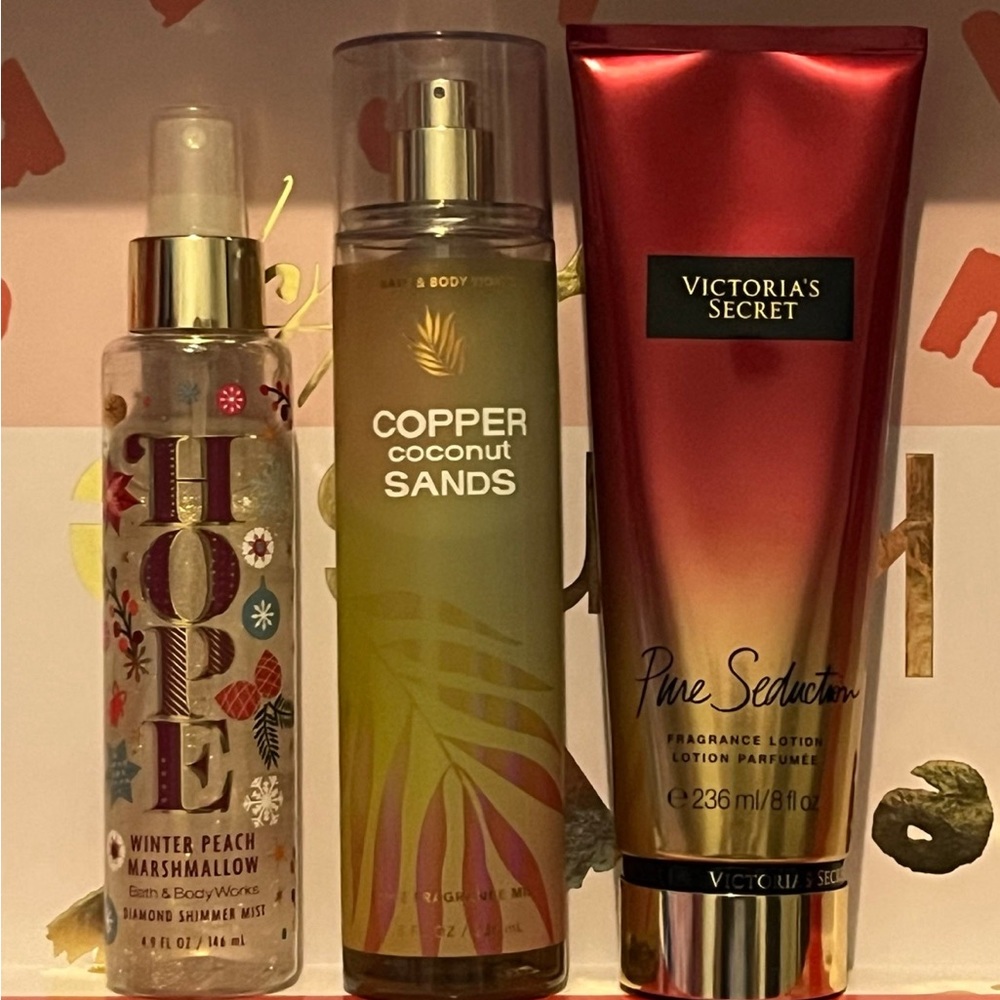 Bath and Body Works Winter Peach Shimmer & VS Pure Seduction